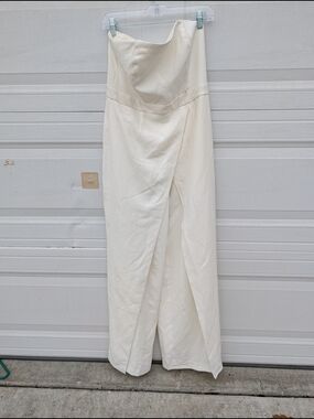 Strapless Cream with Front Slitwhite strapless wide-leg jumpsuit is from White H